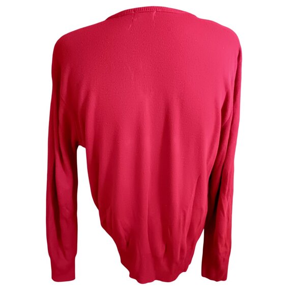 Vintage Men's XL V-Neck Sweater 1980's Royal Knight Knit Classic Long Sleeve Red - Picture 3 of 4
